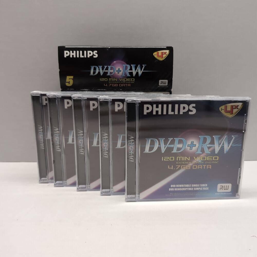 Philips DVD+RW 4.7GB 120 Minute 5 Pack Recordable Disks 1-4X‎ Speed Sealed